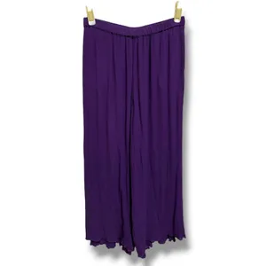 Coldwater Creek Womens Purple Crinkle Rayon Wide‎ Leg Pants XS Lettuce Hem Boho thumbnail 2