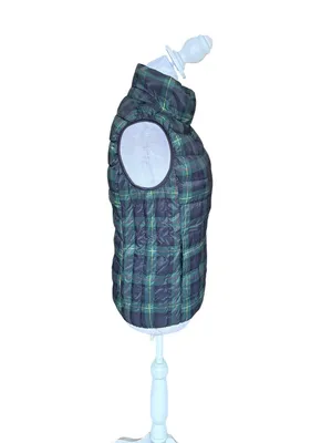 UNIQLO Ultra Light Down Puffer Vest Navy Blue Green Plaid Womens Small thumbnail 2