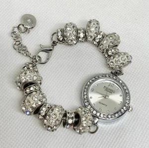 Figaro couture silver tone watch rhinestones 25mm quartz metal beaded running thumbnail 1