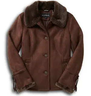Platinum by Utex Brown Faux Suede Jacket Faux Fur Trim Lace Up Sleeves XL thumbnail 1