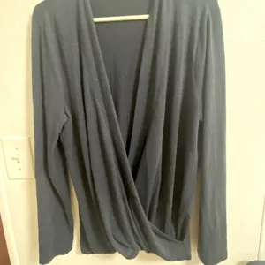 LOFT Size L Blue Wrap Sweater Wool Blend Loose Fit V Neck Long Sleeves thumbnail 4