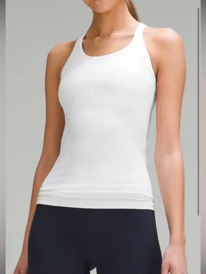 LuLu Lemon Ebb and Flow White Ribbed Yoga Top thumbnail 1