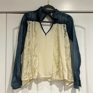 Free people denim and lace top small.bohemian‎ thumbnail 4