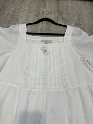 Loft Women's Dress White Midi Cotton NWT Size L Puff Sleeve thumbnail 3