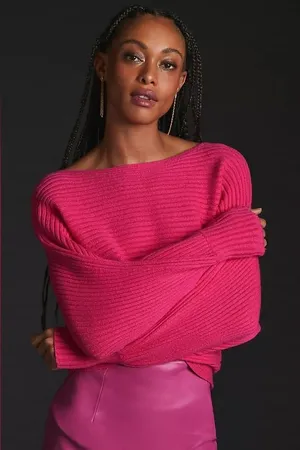 NWT By Anthropologie Kendall Hot Pink Off Shoulder Sweater S thumbnail 1