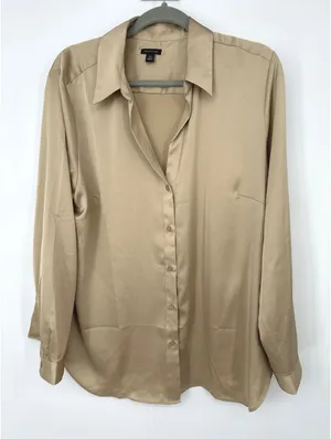 Ann Taylor Blouse Women‎ XXL Gold Satin Button Down Holiday Professional Office thumbnail 1