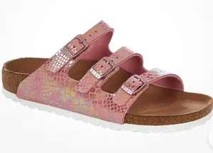 Birkenstock pink snakeskin 3 strap sandals sz 38/7.5 #summer #beach #retro thumbnail 1
