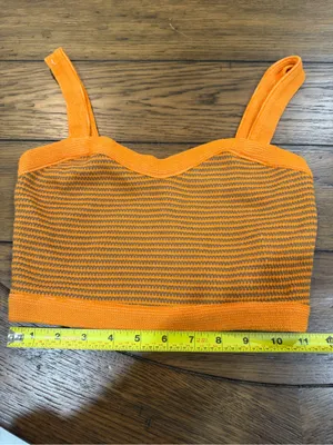 Zara Bright Orange Striped Knit crop top medium thumbnail 7