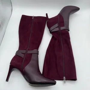 Calvin Klein Jemamine Wide‎ Calf Tall Boots Burgundy Suede Leather Heel Size 6.5 thumbnail 5