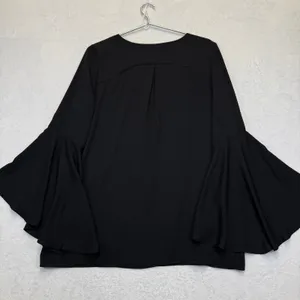 Amanda Uprichard Black Bell Sleeve V-Neck Blouse Top Large Made in USA thumbnail 6
