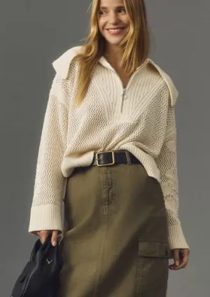 Anthropologie daily practice Half-Zip Oversized Pullover Sweater size medium thumbnail 1