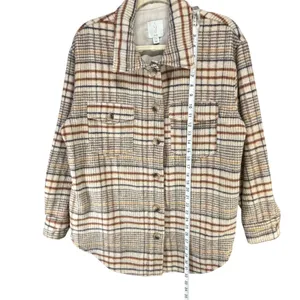 Joie Plaid Shacket Womens L Tan Beige Rustic Jacket thumbnail 8