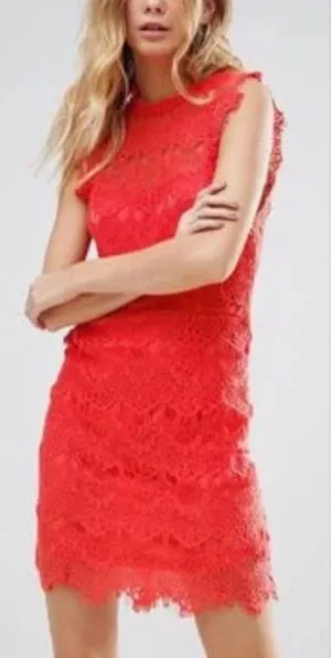 Free‎ People Intimately Daydream Bodycon Slip Lace Dress Coral Pink Plunge Back thumbnail 1