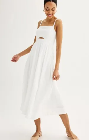 Nine West Linen Blend Cutout Front White Midi Dress Size XL thumbnail 1