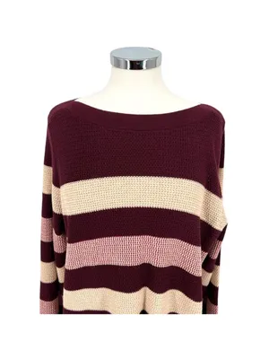 Market & Spruce Striped Boatneck Sweater Burgundy Pink Cream Size 2X NWT thumbnail 2