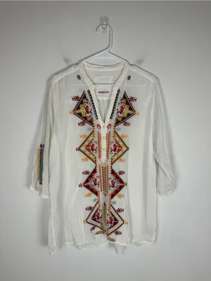Johnny Was 3J Workshop Embroidered Isadora Tunic Top Women’s Sz L thumbnail 3