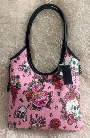 Ed Hardy Pink Skull Tattoo Tote Bag NWT - Y2K Biker Chic thumbnail 1