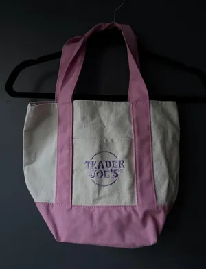 Trader Joe's Canvas Tote Bag Pink and Cream thumbnail 1