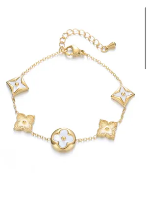 Dainty Clover Beaded Charm Bracelet Gold thumbnail 3