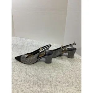 Marc Fisher LTD Blakeley 2 Silver Metallic Black‎ Cap Toe Slingback Pumps 8M New thumbnail 4