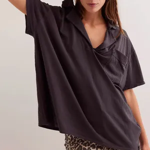 Free People Polo Tshirt NWT nina oversized womens Gray (medium) boho preppy thumbnail 1