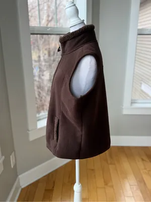 Vintage 90’s NorthCrest Brown Faux Suede Fleece Zip-Up Vest Sz Large thumbnail 2