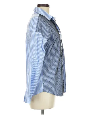 Liz & Co Lizette Collection Button-Front collared Mixed-Panel Chevron/Herringbone Shirt M thumbnail 4