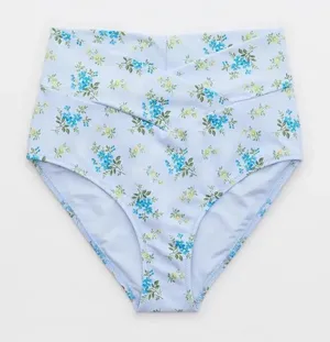 Aerie High Rise Full Coverage Crossover Bikini Bottom Eyelet Blue Medium thumbnail 2