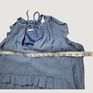 &merci Blue Ruffle Tiered Sleeveless Halter Maxi Dress S Boho Crinkle Flowy thumbnail 4