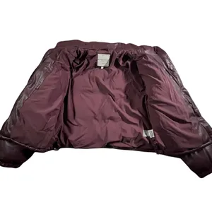 Bagatelle Puffer Jacket Womens Small Burgundy Faux Leather Full Zip Light Weight thumbnail 3