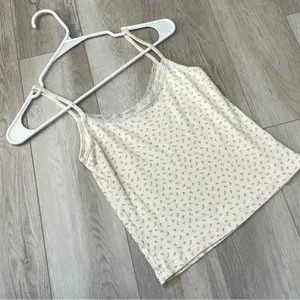 Brandy Melville Tank Top cotton lace floral womens Cream (one size) coquette thumbnail 2