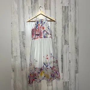 BCX Girl Floral Halter Dress Size 14 White Multicolor Chiffon Midi Dress thumbnail 6