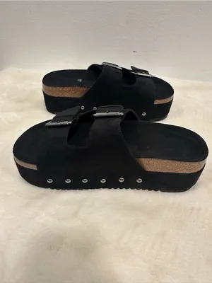 Nordstrom Black Platform Buckle Sandals with Stud Trim Size 8.5 thumbnail 6