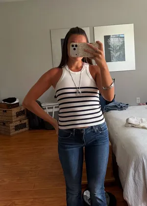 Zara striped ribbed knit high neck racerback tank top thumbnail 1