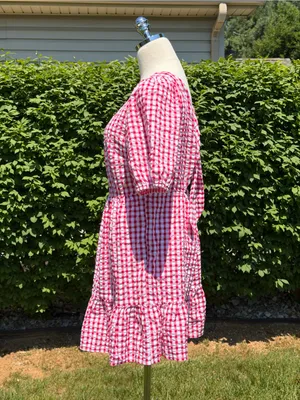 NEW LOFT Red‎ Gingham Tie Back Puff Sleeve Cottagecore Picnic Dress Outdoor Farm thumbnail 2