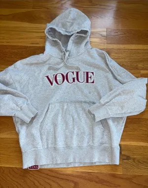 Vogue Light Heather Gray Hoodie with Burgundy Logo thumbnail 1
