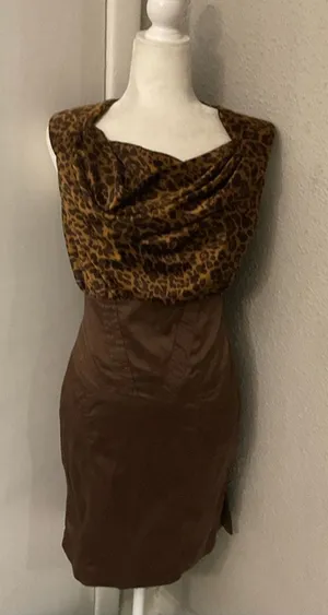 XOXO Brown Cowl Neck Cheetah Print Dress 5/6 Mobwife Coquette Girl Retrogirl Y2K thumbnail 1