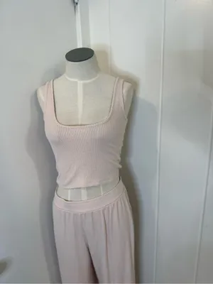 Open Edit Soft Cream Women's Pajama 3 Piece Set with Button Cardigan Sz S thumbnail 5