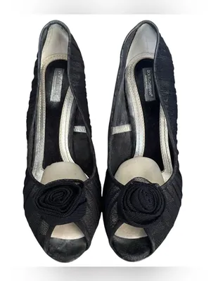 Dolce & Gabbana Black Mesh Rosette Peep Toe Stiletto Pumps Women Size 37.5 thumbnail 3