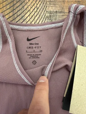 Nike One Dri-FIT Ribbed Tank Top in Mauve with White Trim thumbnail 3