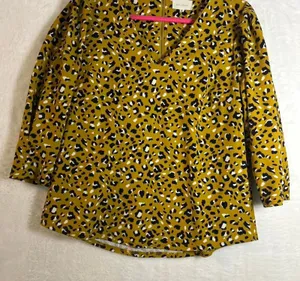 Melloday Leopard Print Blouse Womens Large Mustard Yellow V-Neck Puff Sleeve Top thumbnail 1