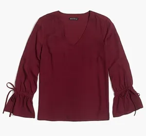 J. Crew Mercantile | Size 4 | Burgundy Red Top with Ruffle Bell Tie Sleeves thumbnail 8