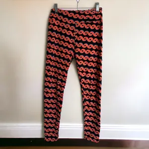 LuLaRoe Womens Leggings One‎ Size Black Blue Coral Salmon Swirl Print OS thumbnail 2