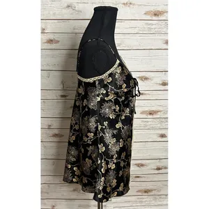 Vintage Victoria's Secret black/gold floral lace-trim satin matching set Small thumbnail 4