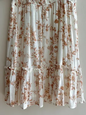 Blu Pepper Floral Puff Sleeve Mini Dress, White/Brown, Size Medium thumbnail 13
