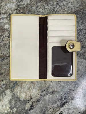 Coach Signature C Tan Clutch Wallet with Yellow Trim thumbnail 3