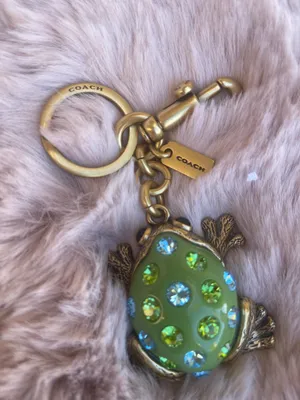 Coach FROG Green Crystals Keychain Bag Purse Key Charm Fob Brass Toad CBH11 thumbnail 5
