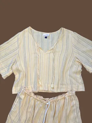 Universal Thread Yellow Striped Linen Shorts Set Size L thumbnail 9