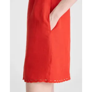 Madewell Mini Shift Dress in 100% Linen A Line Embroidered Hem Wild Poppy M thumbnail 5