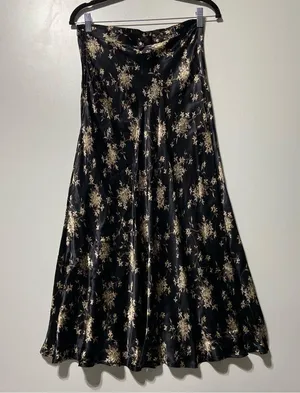 Floral Maxi Skirt in Black Beige Size 8 NWT Vintage thumbnail 6
